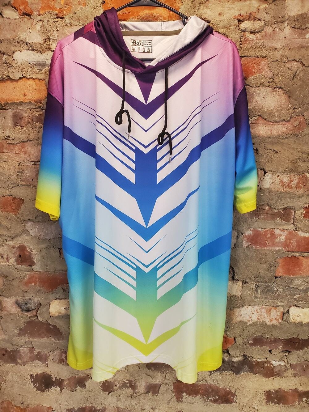 DEHANER Mens 3XL Short Sleeve Hoodie Rainbow Cycling Shirt Bike Athletic